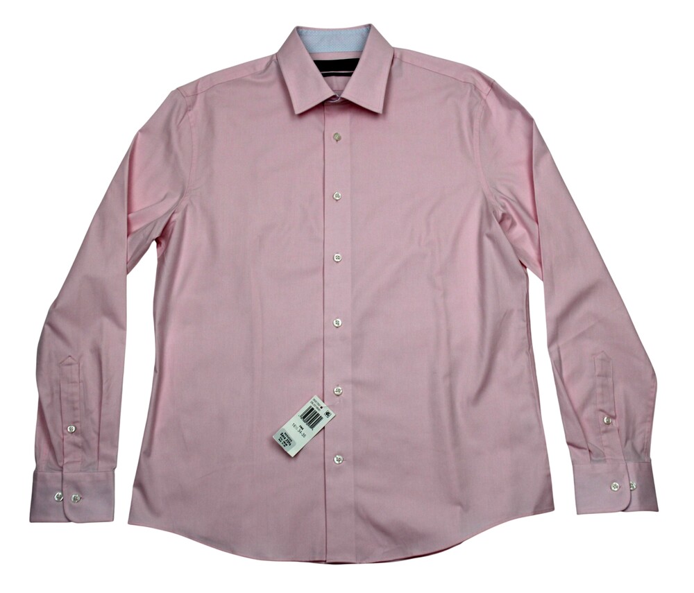 The Men's Store Bloomingdale's Shirt Mens 16.5 Pink Slim Fit Stretch Long Sleeve